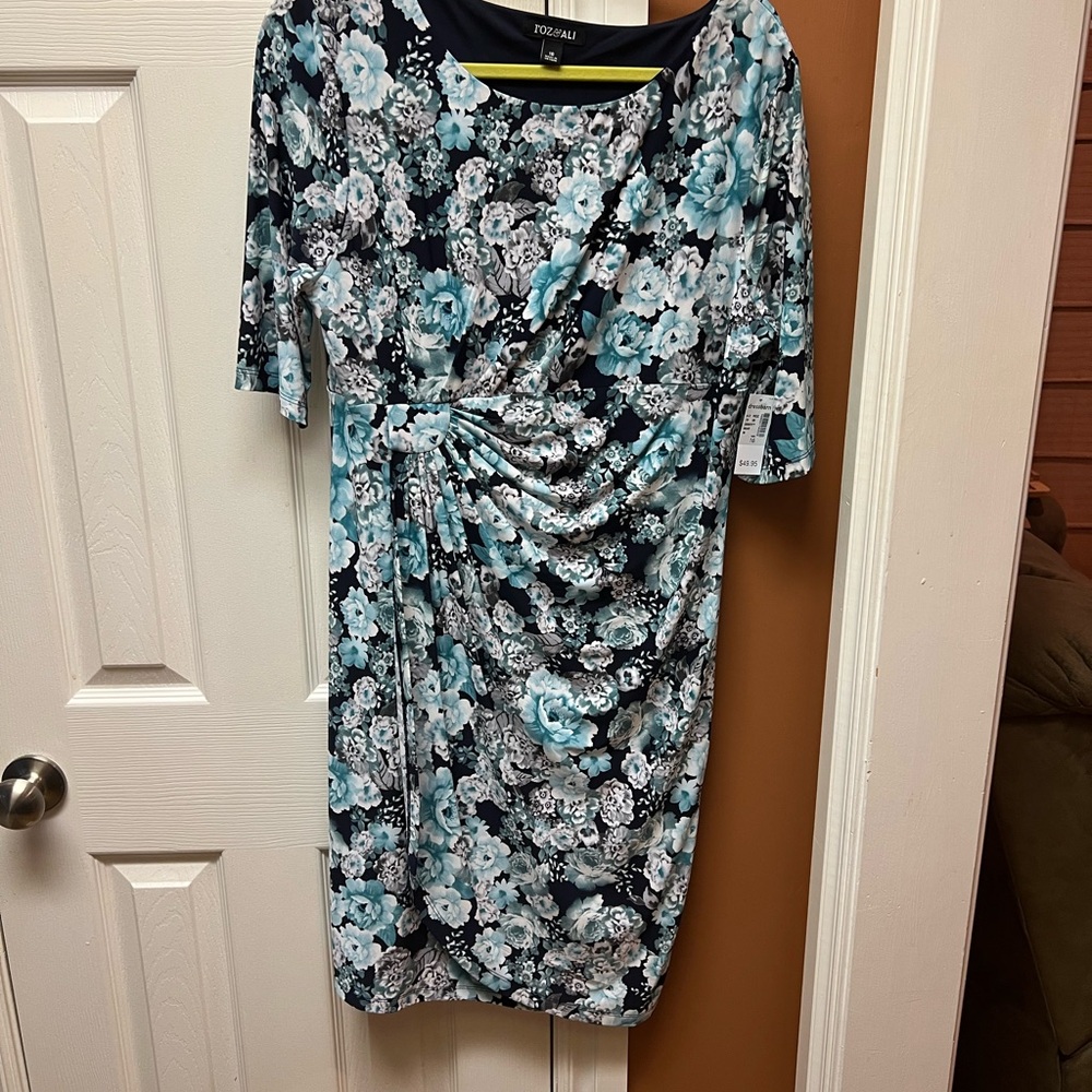 Roz & Ali Navy and Light Blue Floral Midi Dress